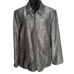 Alfred Dunner Jacket Womens Size 18 Silver Metallic Snakeskin Print Zip Front